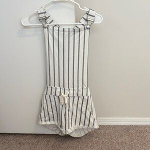Striped Cream and Gray Overall Shorts